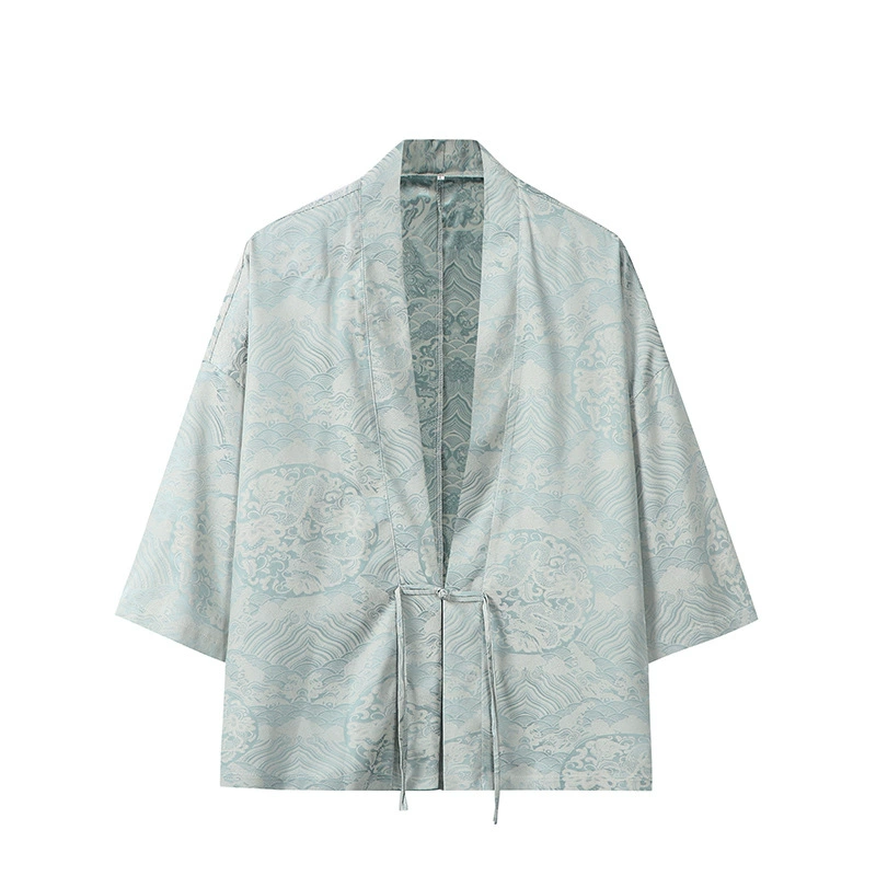 2025 Летний китайский стиль мужской костюм дракон ледяной шелк Ханфу кардиган пальто