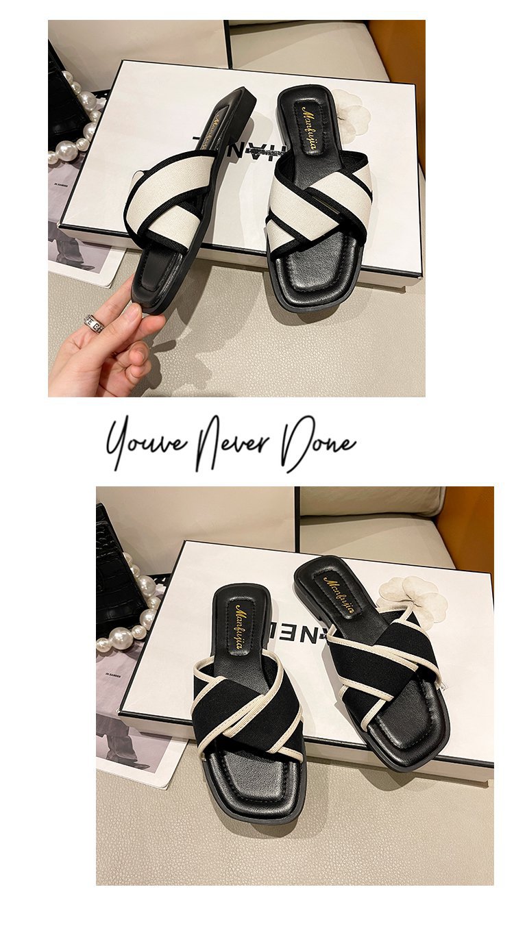Summer new Korean version black and white flip-flops flat bottom soft bottom beach sandals sandals and slippers_voghion.com