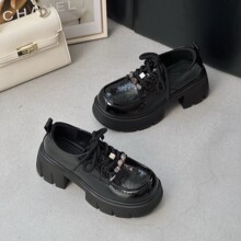 新品镜面真皮珠串乐福鞋2025年女增高单鞋6公分舒适工作外穿单鞋