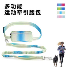 2025跨境爆款渐变色宠物运动跑步腰包套装反光伸缩狗狗牵引绳狗链