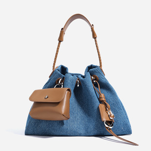Guangzhou Leather Goods Factory Women's Bag Women's Crossbody Bag 2025 Handbag Women's Luxury Denim Drawstring Bucket Bag Large