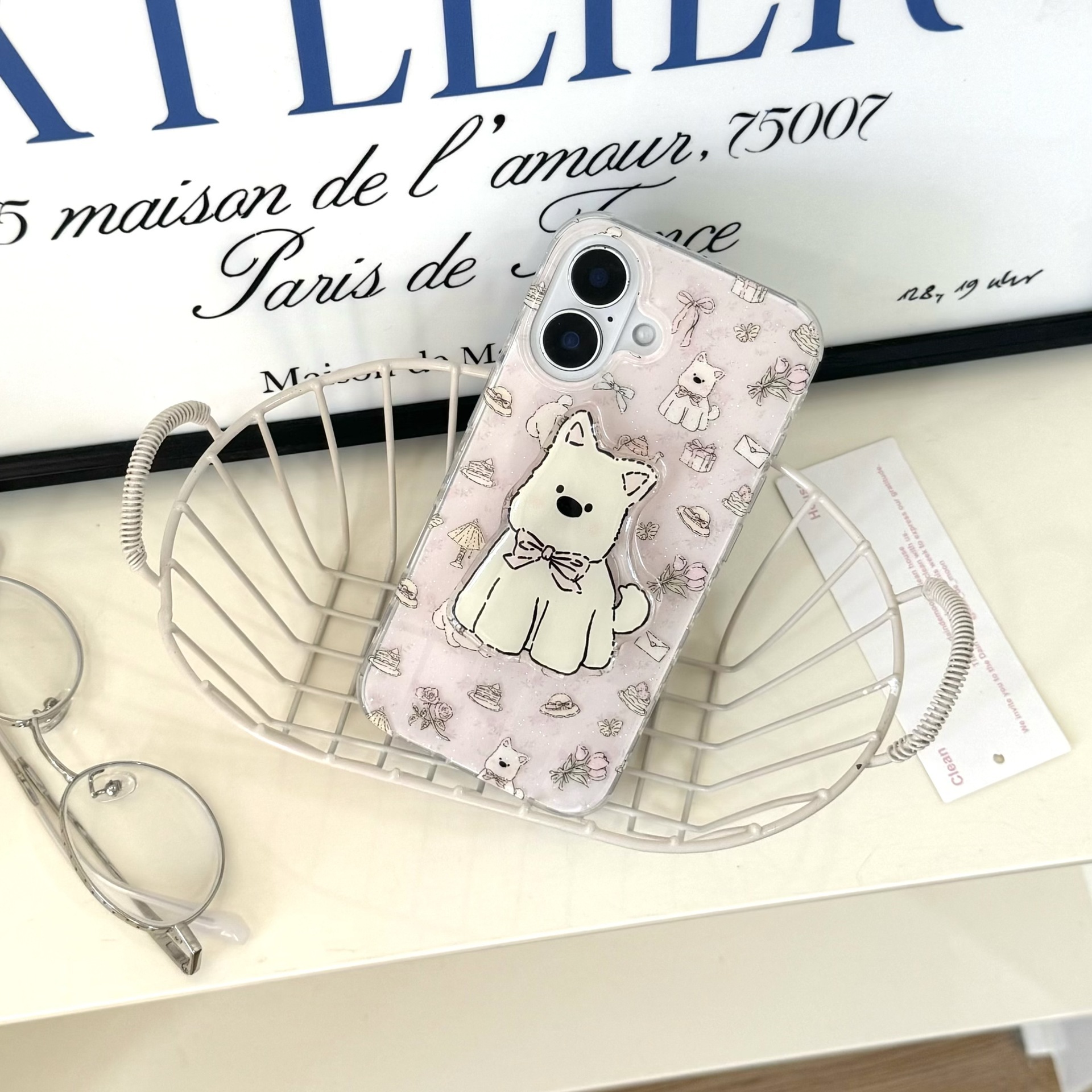 Girl ins brillo lindo West Highland adecuado para soporte 16ProMax iPhone13/14 funda para teléfono móvil 15 nuevo