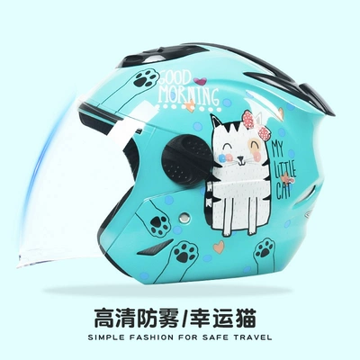 Motosiklet dəbilqələri, helmet 3C certification ladies half - one-size-fits-all-thickened-blue-kitten-category-b-hd-anti-fog
