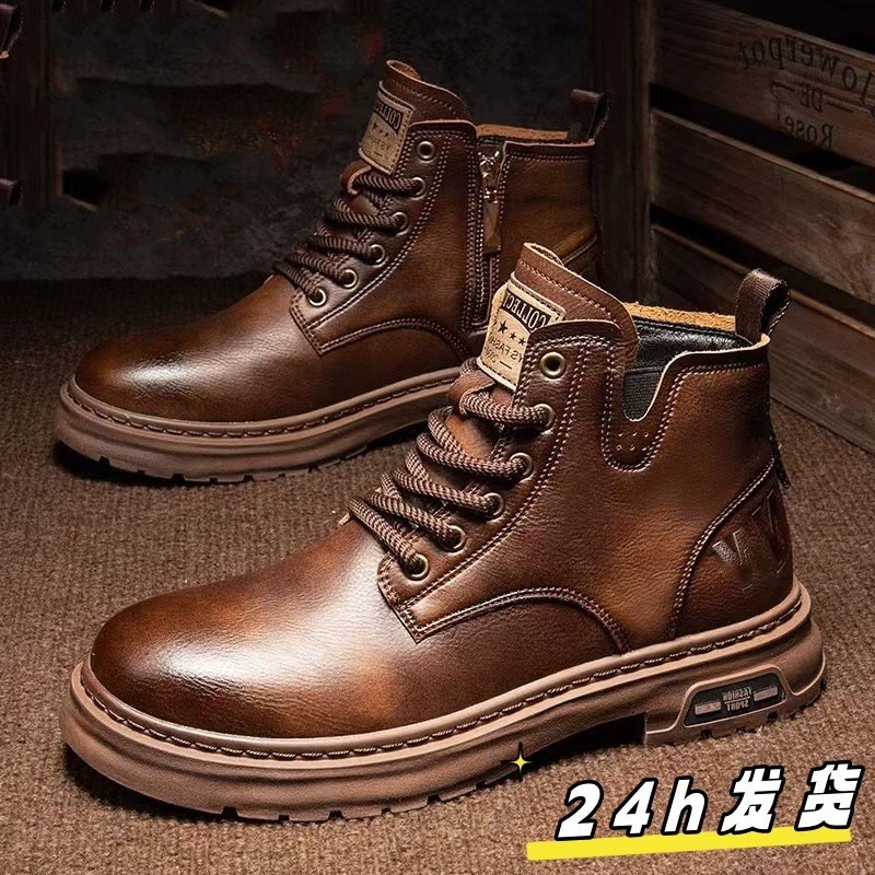 [Прямо с фабрики] Мужские высокие ботинки Мартин на весну 2025 года, новые повседневные кожаные туфли, мужские уличные рабочие ботинки