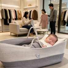 新款便携式婴儿手提篮双提手换尿布台外出可折叠棉绳睡篮跨境批发