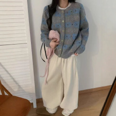 复古毛衣开衫女秋冬新款跨境宽松休闲外穿温柔短款针织毛衣外套女