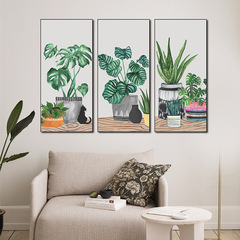 LH032 熱帶綠植盆栽龜背葉三聯畫客廳沙發臥室瓷晶貼畫裝飾牆貼紙