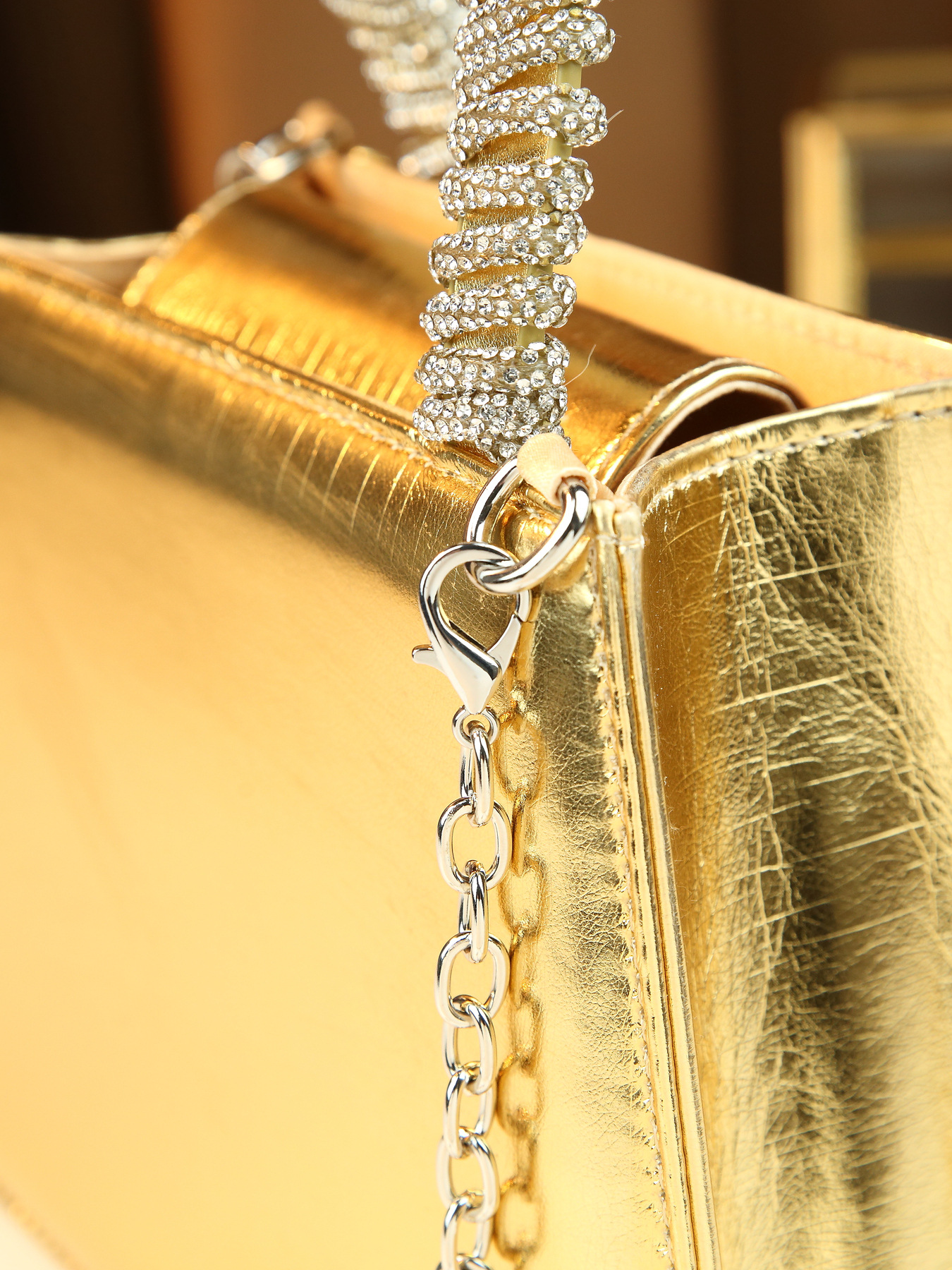 Elegante borsa a mano di lusso tempestata di diamanti, borsa quadrata da donna finemente realizzata per feste, con catena, da portare a tracolla o a spalla._voghion.com