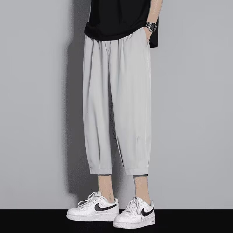 Men's Summer Thin Ice Silk Shorts, Quick-Dry, Loose Fit, Versatile, Large Size, Basketball Shorts, Three-Quarter Casual Pants