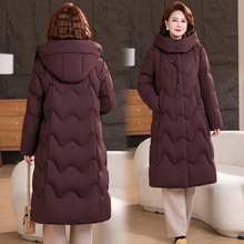 冬季外套中老年羽绒服女连帽白鸭绒修身女装保暖长款过膝妈妈装潮