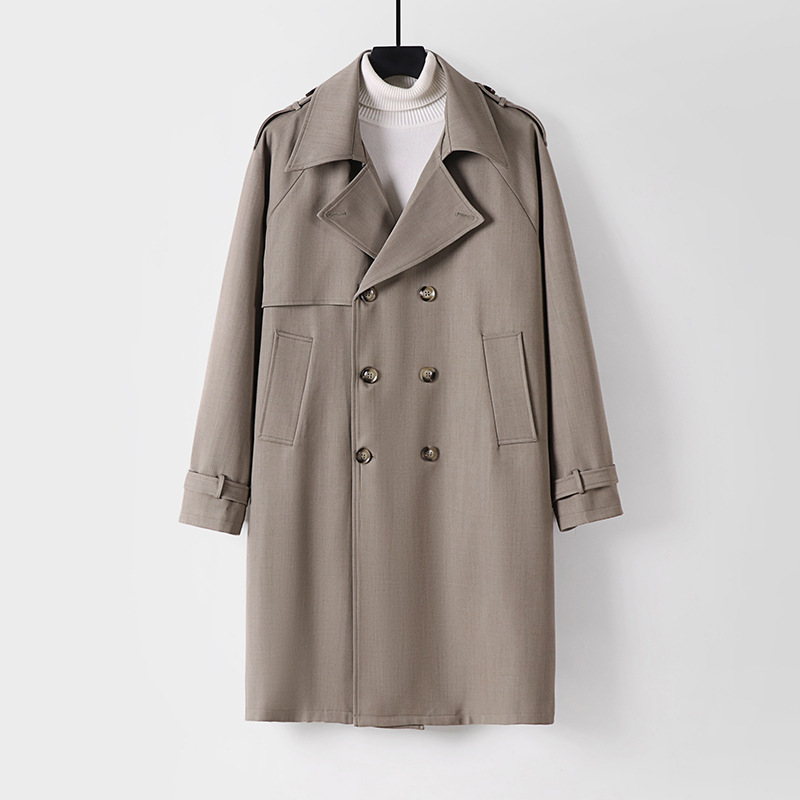 Spring and Autumn plus size Loose Business Trench Coat Men's Long Over-the-knee Korean Fashion Trench Double-breasted Casual Jacket for Men Spring and Autumn plus size Loose Business Trench Coat Men's Long Over-the-knee Korean Fashion Trench Double-breasted Casual Jacket for Men