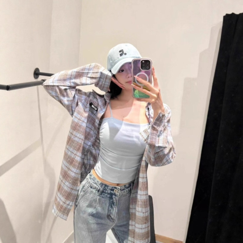 Korean Plaid Shirt Women's Summer New Niche Ins Lazy Style Loose Casual Sun Protection Cardigan Top Jacket