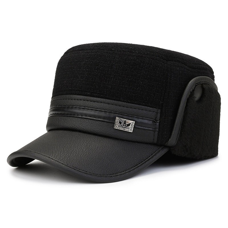 Invierno de mediana edad y ancianos sombrero masculino papá cálido sombrero plano de algodón abuelo anciano casual forrado de lana tapa de protección auditiva