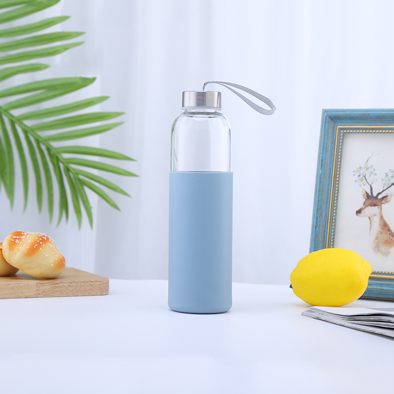 Comercio exterior nuevo vidrio de una sola capa deportes al aire libre taza de agua coche de gran capacidad caja de silicona portátil botella de agua regalo