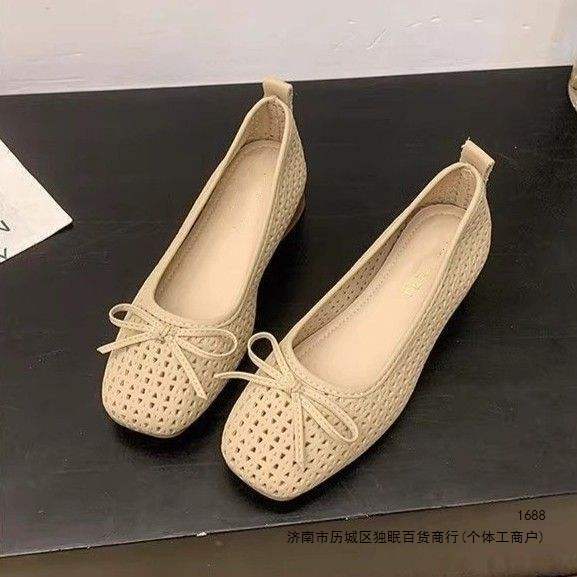 Sweet-style bow-knot hollow-out flat shoes for women, 2026 spring/autumn new collection, soft leather, slip-on, breathable, shallow-toe flats
