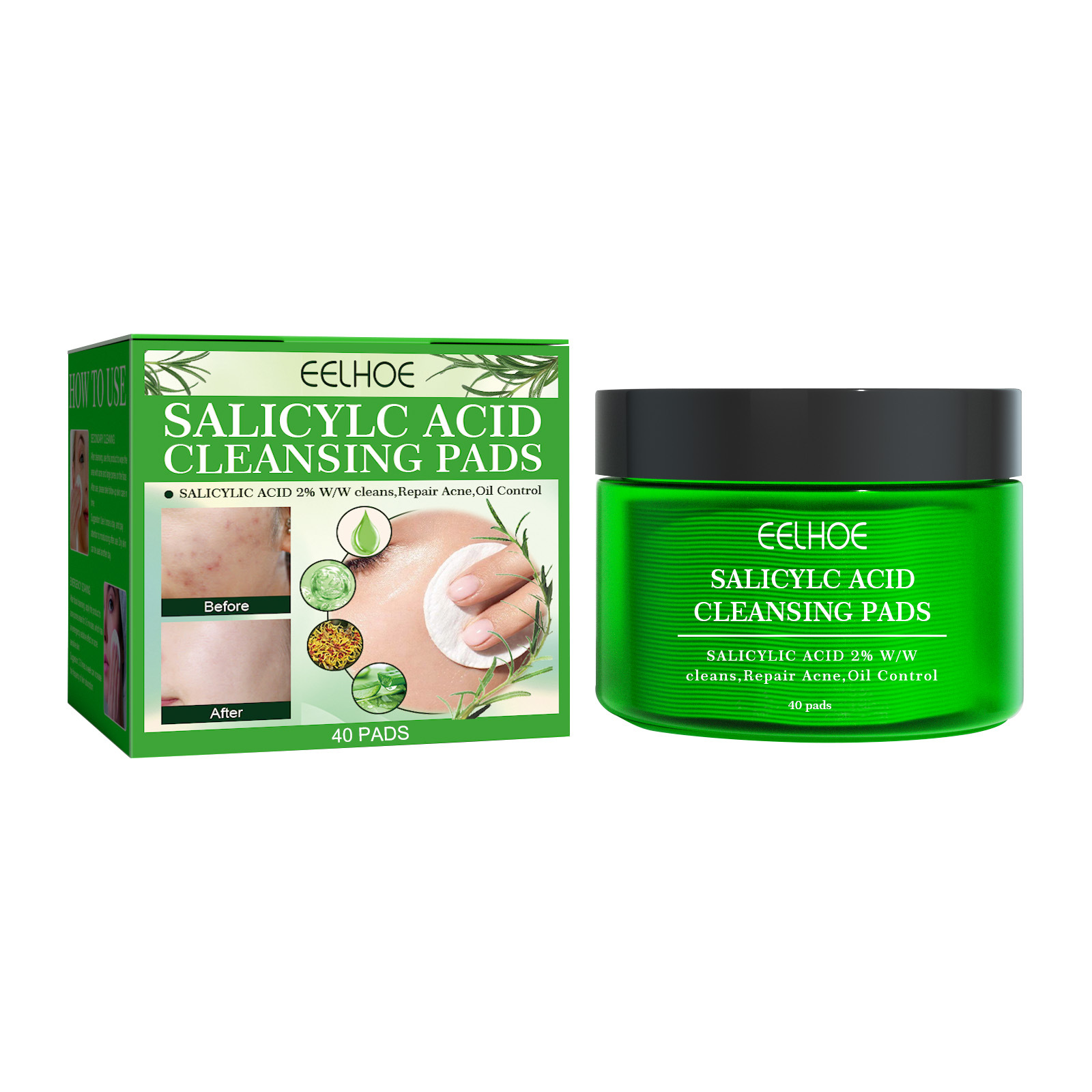 EELHOE Tampone detergente all'acido salicilico per punti neri e rimozione, controllo dell'olio a bocca chiusa, idratante, pulizia delicata,_voghion.com