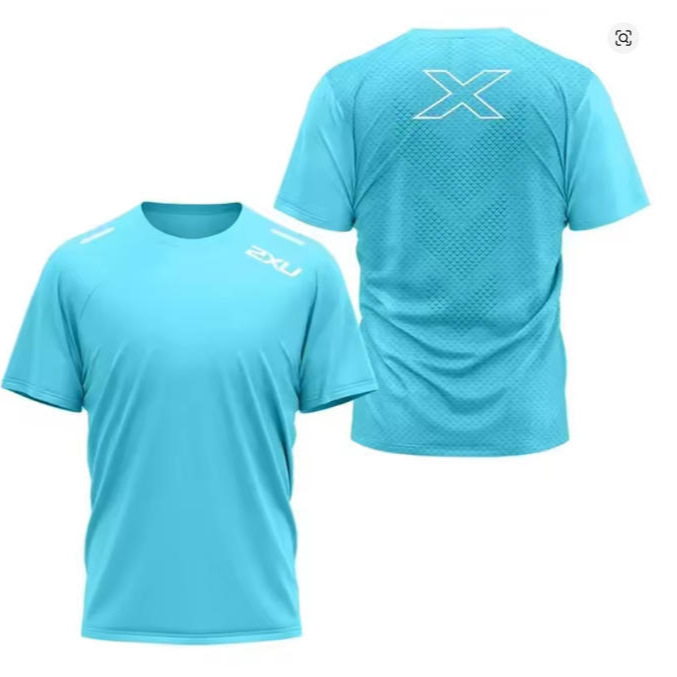 2026 Summer New Model 2Xu Teal Green Sports T-Shirt with Large X on the Back, Quick-Dry Training Short-Sleeve Top