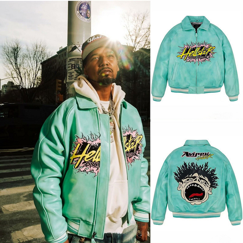 Avirex Co-Branded 50Th Anniversary Limited Edition Retro Trendyy Jacket Motorcycle Embroidered Leather Jacket Hellstar