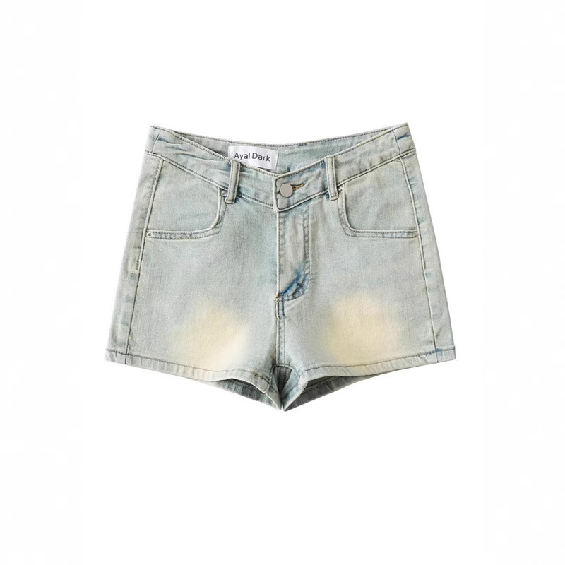 Hot Girl Slim-fit Elegant Low Waist Straight Hot Pants Women's 2025 Summer New V Waist Elastic Hip Denim Shorts