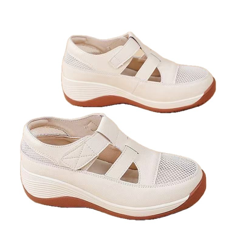 2026 verano nuevo hueco malla transpirable muffin velcro de fondo grueso sandalias romanas sandalias casuales