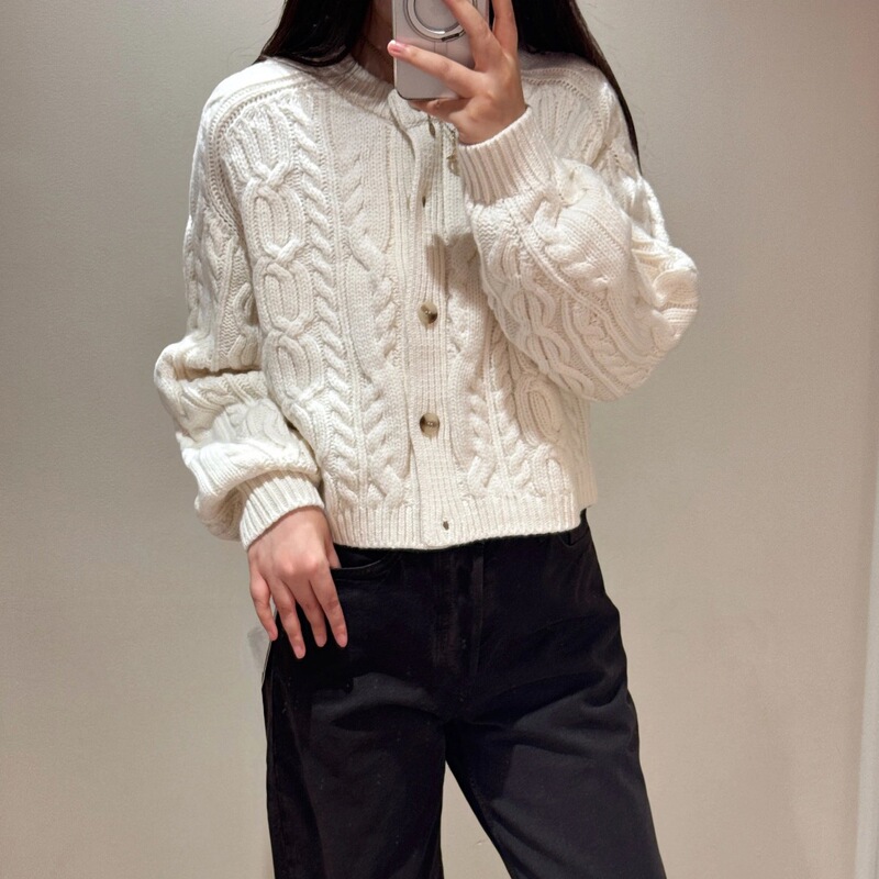 In Stock Cs Women's Clothing Standard Fit Three-Dimensional Cable Knit Wool Cardigan 2025 Winter New Product 1304891002