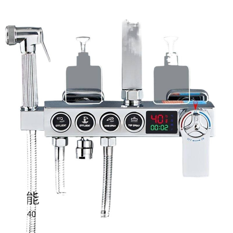 Auténtico conjunto de ducha de tecla digital inteligente de temperatura constante, ducha de baño doméstico, baño de cobre completo, ducha de acero inoxidable