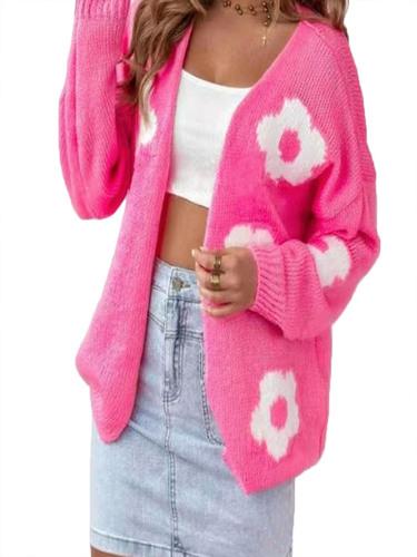 [Can] European and American women's floral knitted cardigan, long-sleeved, light and beautiful sweater with front open