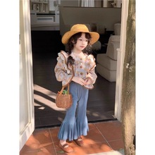 女童童装2025新款儿童宝宝洋气长袖娃娃衬衫秋季两件套春秋款套装