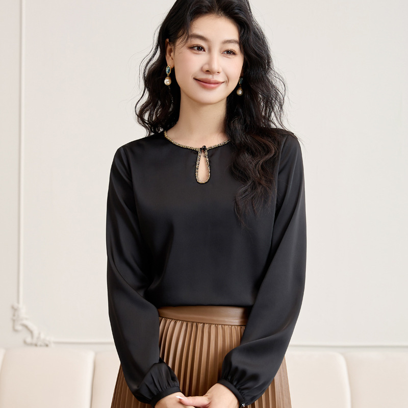 2025秋季新款钉珠雪纺衫女上衣通勤气质小衫长袖女衬衣9526|undefined