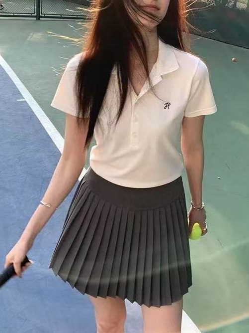 2025春夏休闲运动套装女户外跑步网球裙短袖polo衫百褶裙两件套|undefined