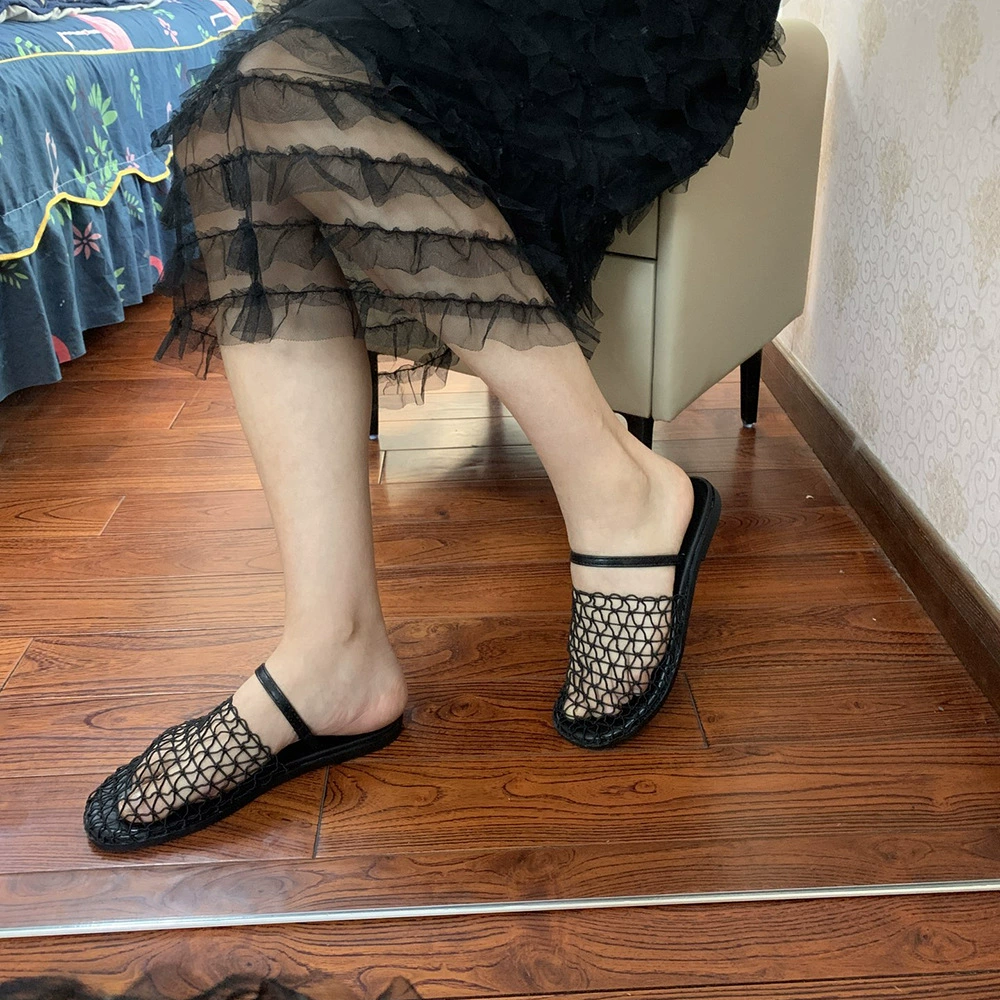 Европейские и американские нишевые рыбные сети плетут полые римские сандалии женские летние новые рыбаки с плоской подошвкой