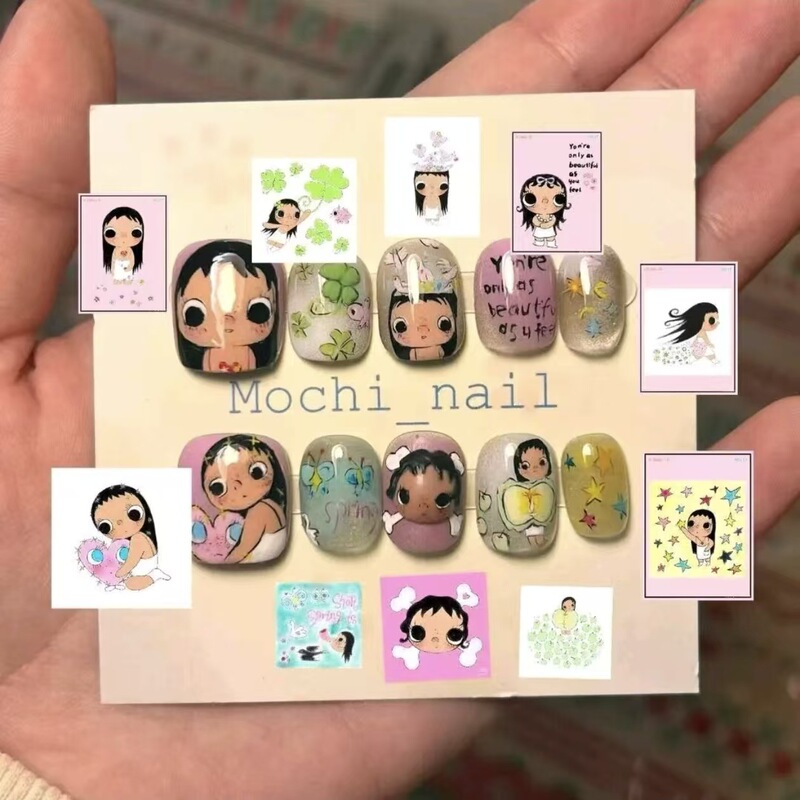 Hand-drawn Illustration Cartoon Girl Wearing Nails, Wreath, Four-leaf Clover, Student Beauty Fake Nail Stickers, Cross-border Factory Wholesale Hand-drawn Illustration Cartoon Girl Wearing Nails, Wreath, Four-leaf Clover, Student Beauty Fake Nail Stickers, Cross-border Factory Wholesale