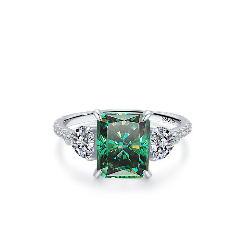 Transfronterizo s925 anillo de plata esterlina esmeralda corte rectangular 4 quilates joyas de piedra de mosaico para mujeres