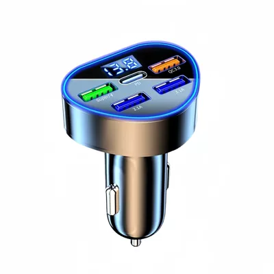 Charging Multi-Port Car Charging Head, Mobil şarj cihazları - opp-bag-five-port-love-digital-display-super-fast-charge-4usb1c