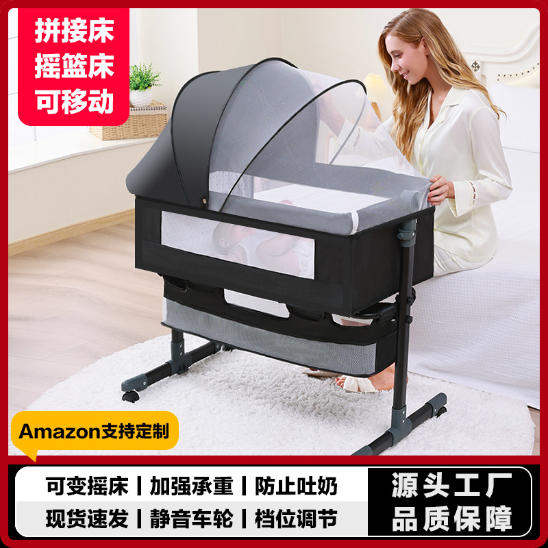 Cama cuna multifuncional para recién nacidos, extraíble con cama plegable, cama para juegos para bebés, mesa de pañales con rodillo