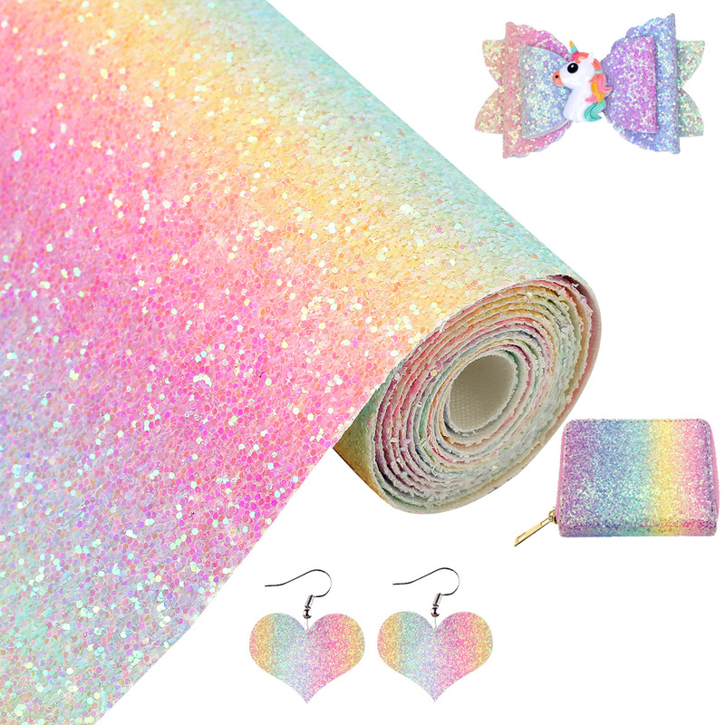 Chunky Rainbow Glitter Sequins, Iron-On Fabric, Small Roll Pu Webbing, DIY Bow Craft