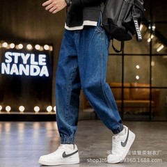 男性用ストレッチジーンズ、ウォッシュ加工、スリムフィット、メンズビジネスカジュアル、多用途、伸縮性のあるハイウエストパンツ、マイクロストレッチ