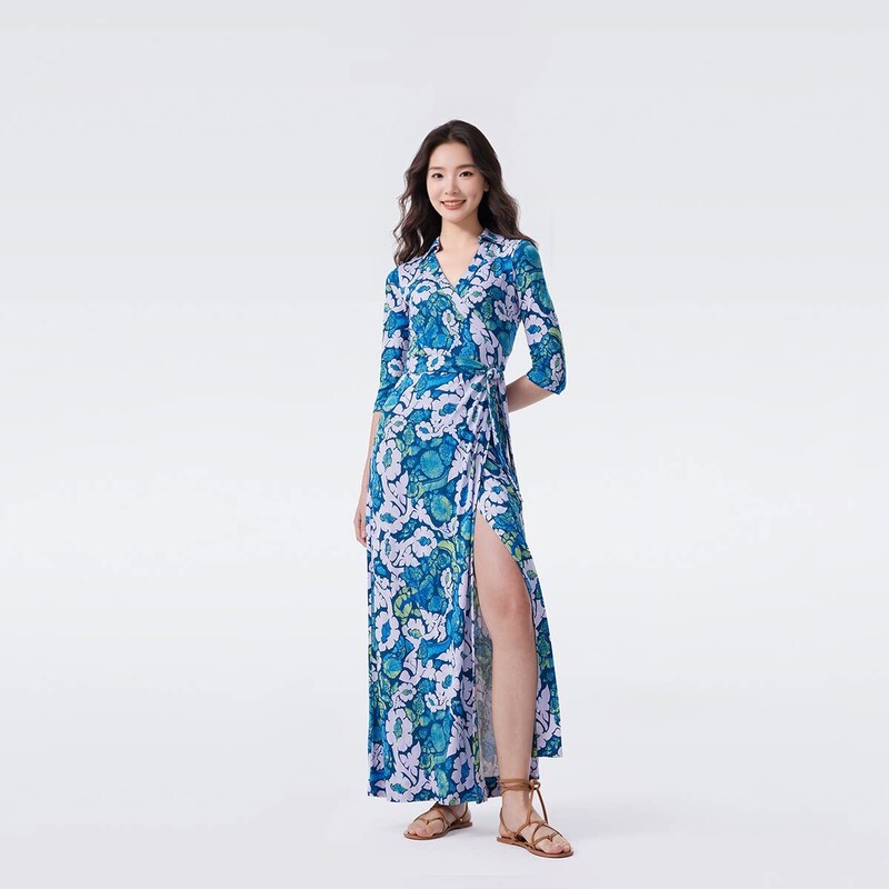 2026 Early Spring New Style Lapel Lily of the Valley Floral Print Long Wrap Dress Elegant Goddess Waist-Cinching Vacation Dress 2026 Early Spring New Style Lapel Lily of the Valley Floral Print Long Wrap Dress Elegant Goddess Waist-Cinching Vacation Dress