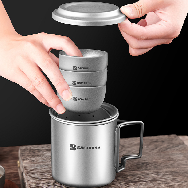 純チタン旅行茶器セットアウトドアポータブル高級茶器キャンプティーポット|undefined