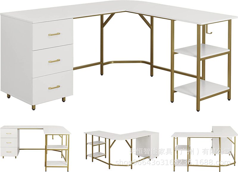 L-Shaped Desk-Double Color Computer Desk with Drawer and Storage Shelves Simple Modern Furniture Customizable