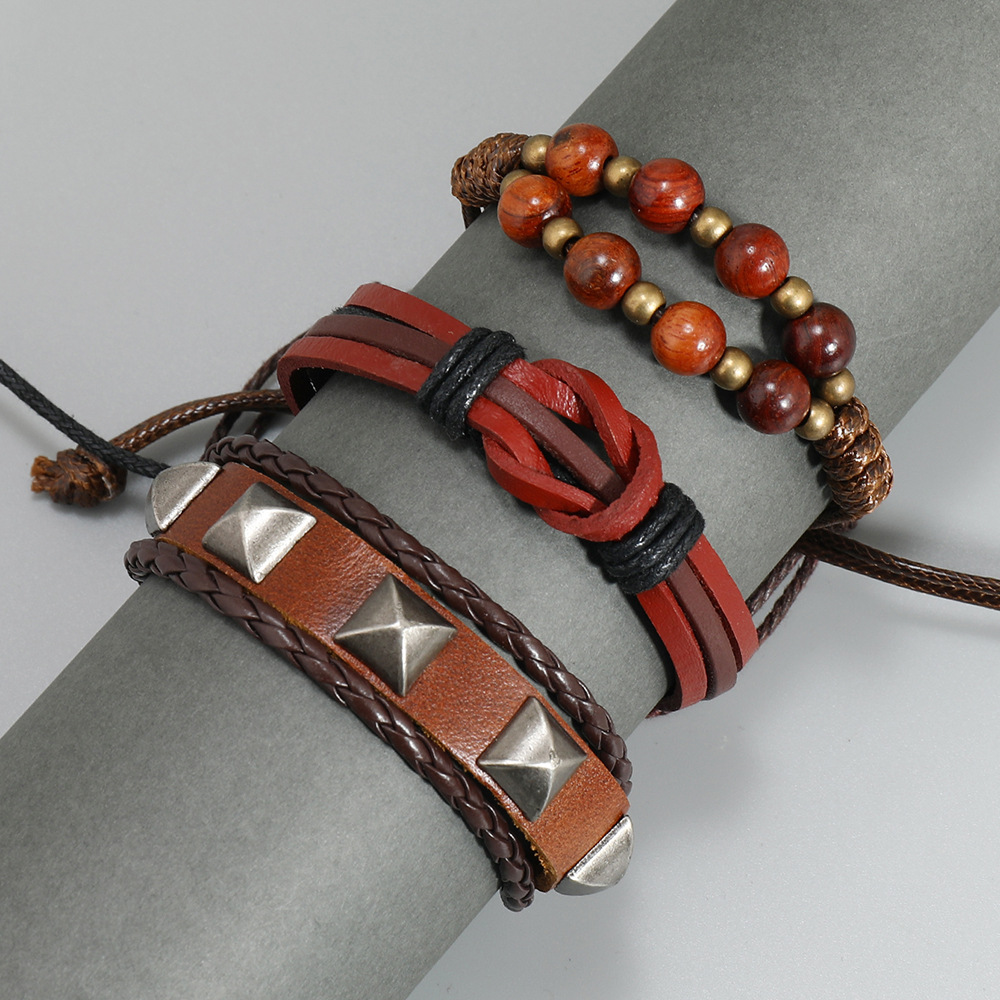 Hip-Hop Geometric Pu Leather Knitting Unisex Bracelets