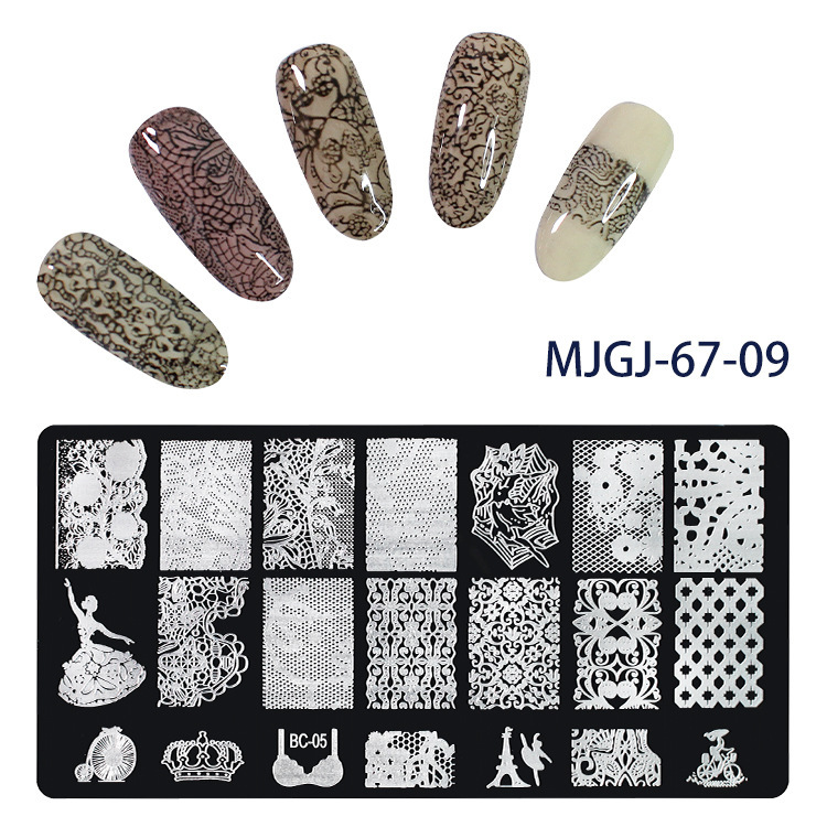 Nail Art Impresión Plantilla Stickers Esmalte de uñas estereoscópico Plantilla Diy Seal Placa de impresión Herramienta de transferencia