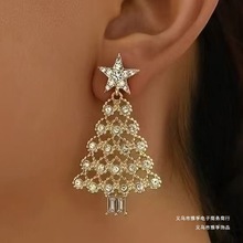 跨境新款个性气质彩钻圣诞树耳环欧美时尚圣诞节派对耳坠耳饰轻奢