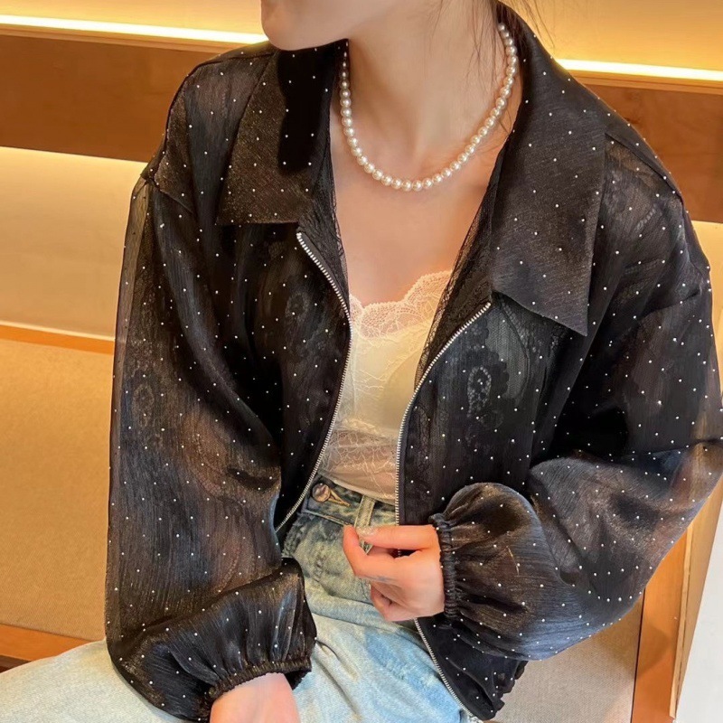 重工のホットドリルの春の日焼け止め服の短いタイプの中のレースは野球の服の女性の小さい背のpolo襟のジャケットの潮をつなぎます。|undefined