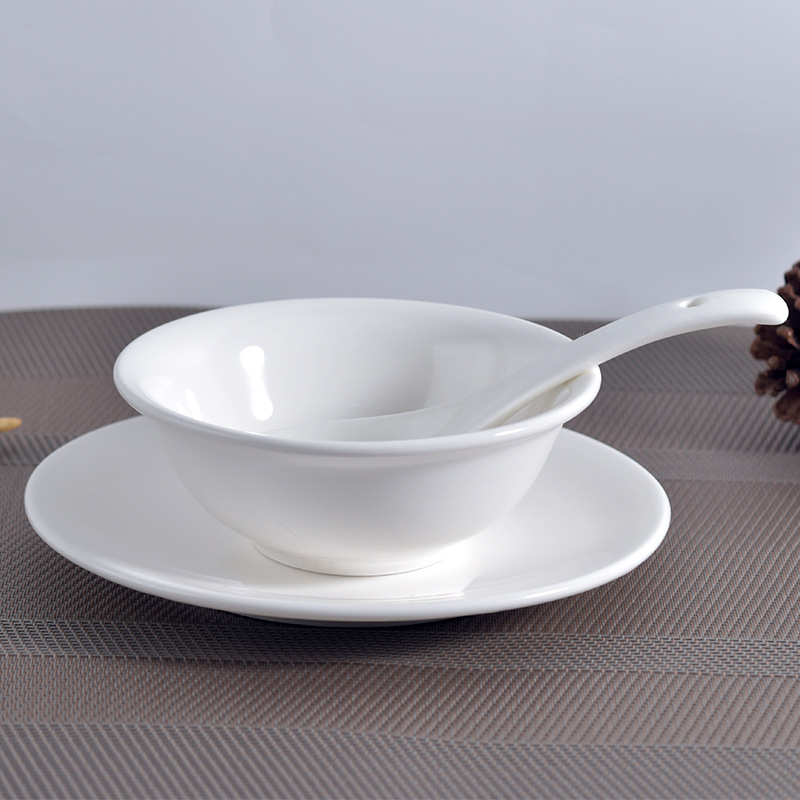 潮州高档酒店西餐厅饭店用陶瓷餐具摆台中式加厚白色小碗饭碗汤碗