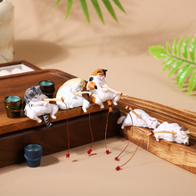 跨境微景观小猫钓鱼水族箱布景垂钓猫咪悬挂装饰公仔鱼缸造景摆件