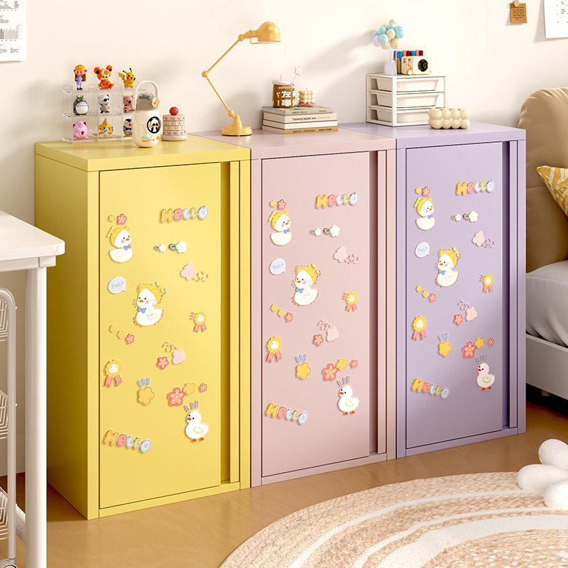 Single-Door Bedroom Storage Dopamine Gap Organizing Small Cabinet Cream Style Ultra-Narrow Bedside Table Iron Storage Cabinet