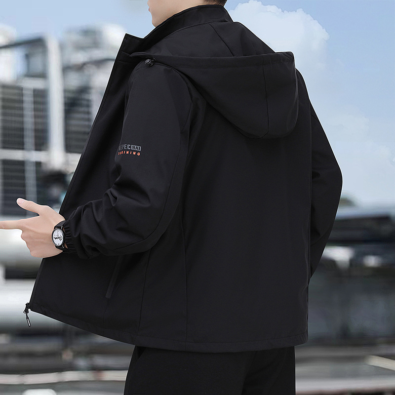 Chaqueta informal de primavera y otoño para hombre, cortavientos deportivo juvenil, abrigo holgado con capucha estilo coreano, top fino con cuello alto, moderno.