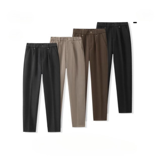 Cross-Border Men's Winter New Light Luxury Ultra-Slim Minimalist Casual Dress Pants Stretch Wrinkle-Resistant Fashionable Warm Black Trousers