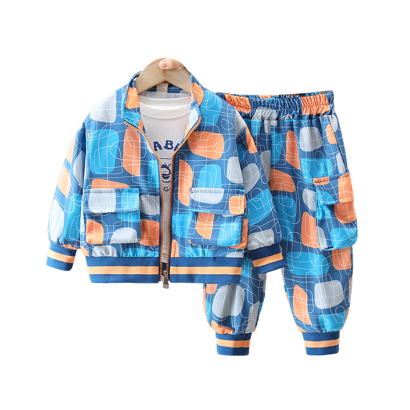 6322 Traje deportivo para niños Primavera y otoño 2025 Nuevo estilo Chaquetas de punto para niños guapos Traje de otoño suelto de dos piezas